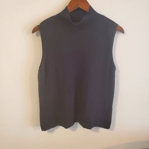 Talbots tank top mock neck black Size XL silk wool Cashmere blend neutral